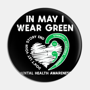 Mental Health May Wear Green Semicolon Depression Awareness Pin