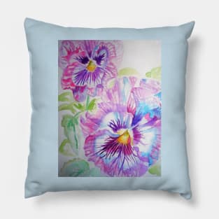 Purple Pansy Watercolor Painting Pillow