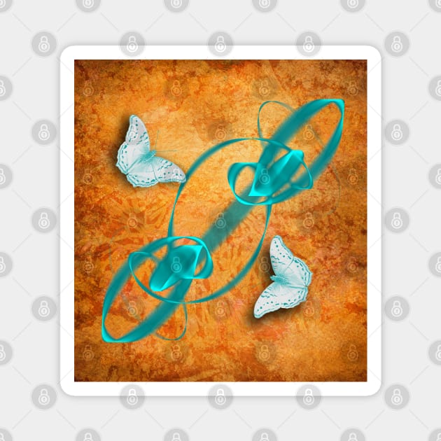 blue butterflies in abstract landscape Magnet by hereswendy