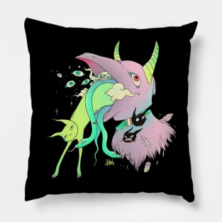 Crow, Cat, And Snakes Dark Art Pillow