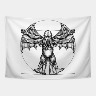 Venerate the Elder Gods with the Cthulhu Vitruvian Man Design Tapestry