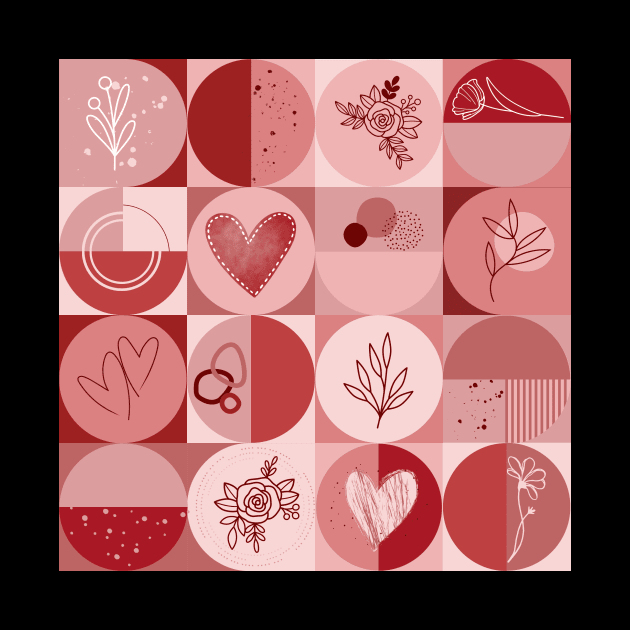 repeating geometry pattern, squares and circles, ornaments, red color tones by Artpassion