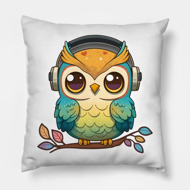 Musical Owl Perched on a Colorful Tree Pillow by Anicue