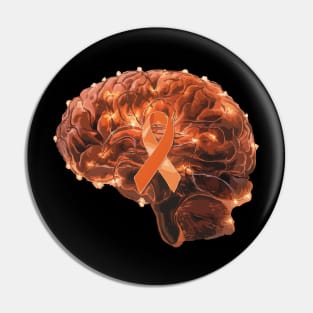 Brain Art Orange Ribbon Multiple Sclerosis Awareness Pin