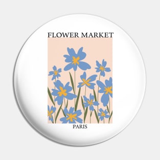 Abstract Flower Market Illustration, Blue Iris Flower Pin