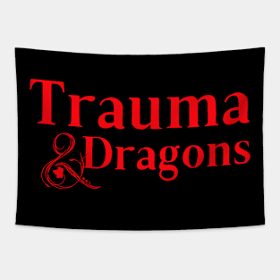 Trauma and Dragons - DND Spoof Logo Tapestry