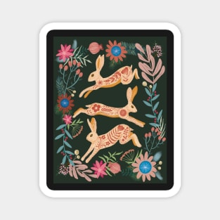 Leaping hare folk art Magnet