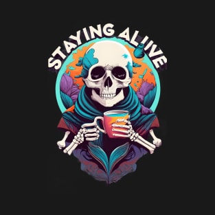 Spooky Skeleton Halloween Drinking Coffee T-Shirt