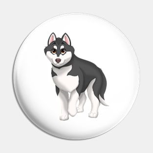 Black and White Siberian Husky Dog Brown Eyes Pin