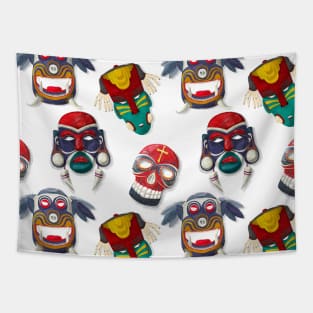 Watercolor tribal mask Tapestry