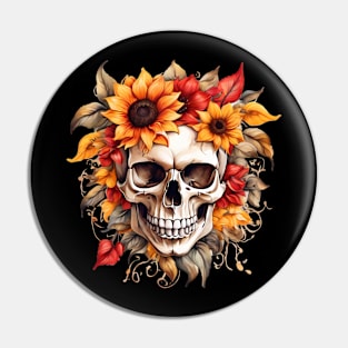 Skull & Sunflower Fusion in Red and Yellow Pin