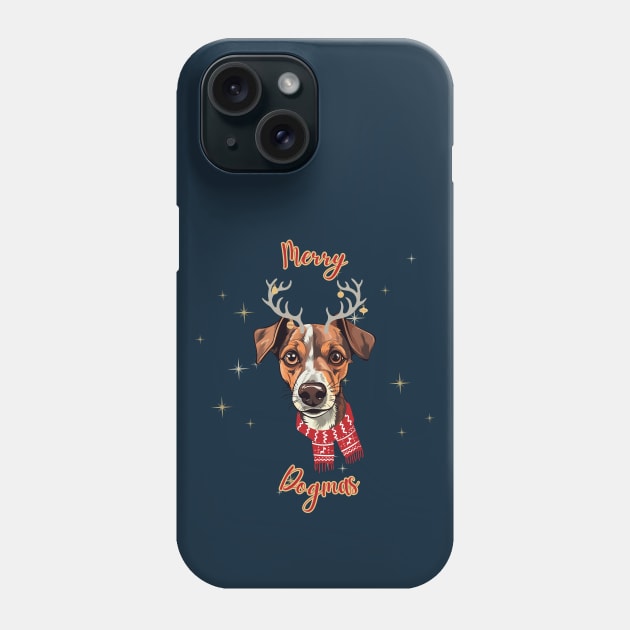 Merry Dogmas and Jack Russell Terrier with Reindeer Ears Phone Case by Seasonal Dogs