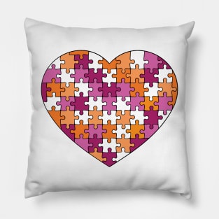 Puzzle Heart - Lesbian Pride Colors Pillow