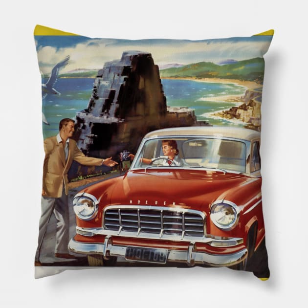 Vintage Travel Poster Wise Motorists Fly TAA Australia Pillow by vintagetreasure