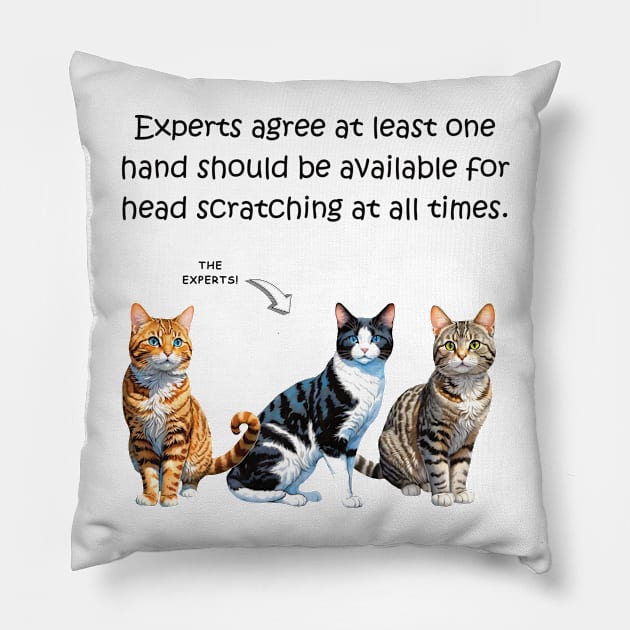 Experts agree at least one hand should be available for head scratching at all times - funny watercolour cat design Pillow by DawnDesignsWordArt