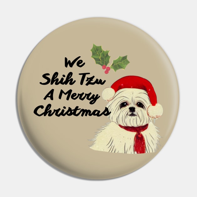 Funny Shih Tzu Maltese Christmas in Red Crusty White Dog Malshi Girl Pin by Mochabonk