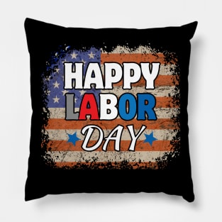 Happy Labor Day with American Flag Pillow