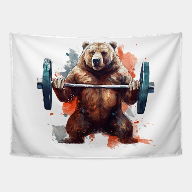 bear lifting weight Tapestry by weirdesigns