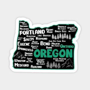 Cute map of Ontario Oregon, Portland, Salem, Eugene, Springfield, Bend, Medford Magnet