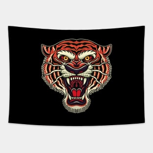 Old School Tattoo Style Tiger Head Tapestry