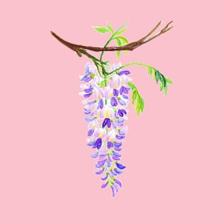 Purple Wisteria Branch - Watercolor Botanical Illustration T-Shirt