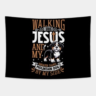 Jesus and dog - Greater Swiss Mountain Dog Tapestry