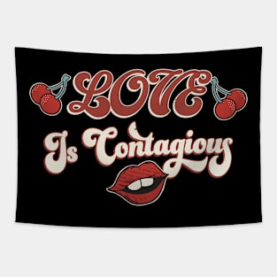 Love Is Contagious Retro Kissing Lips Tapestry