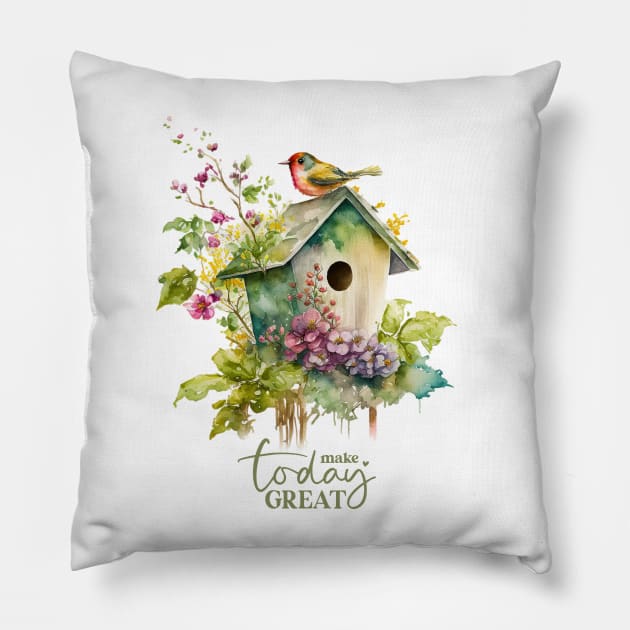 Birdhouse Melody 1 Pillow by Jean Plout Designs