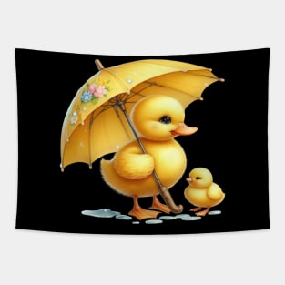 Cute Yellow Duck in the Rain Tapestry