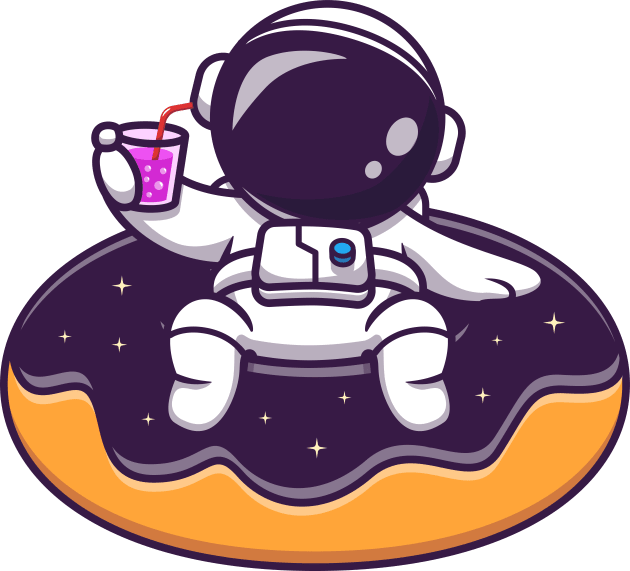 Cute Astronaut Floating On Space Donut Balloon Cartoon Kids T-Shirt by Catalyst Labs