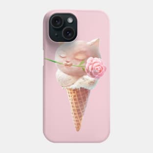 Summer Rose Cat Ice Cream Cone Phone Case