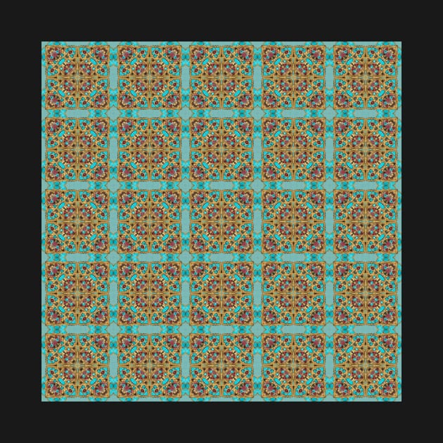 Turquoise and Gold gemmed Kaleidoscope pattern 3 by Swabcraft