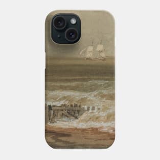 A Two-Masted Sailing Ship Seen from the Shore, A Groyne in the Foreground, 1796-97 Phone Case