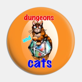 Cool ginger cat dungeon meowster with dnd D20 dice Pin