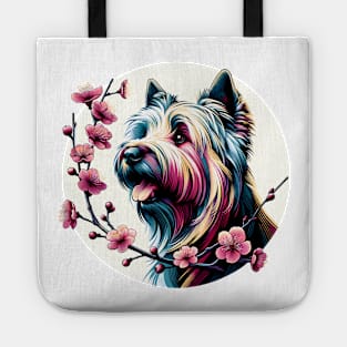 Skye Terrier Enjoys Spring Amidst Cherry Blossoms Tote