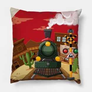 Train ride in the western town Pillow