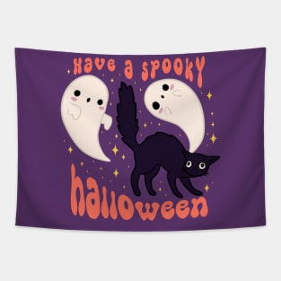 Have a spooky halloween Cute spooky black cat with ghost friends Tapestry