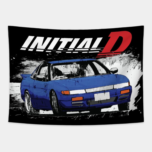 Initial D - Mountain Drift Racing Tandem s13 sylvia Impact blue Mako Tapestry by cowtown_cowboy