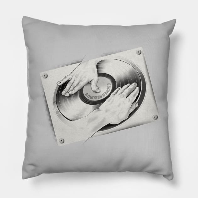 DJ Escher - Spinning Hands Pillow by ACraigL