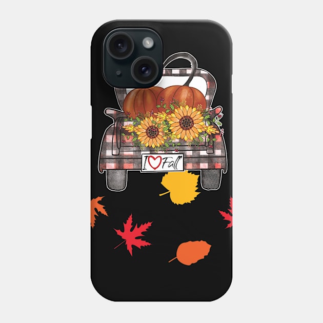I Love Fall Cute Truck with Pumpkin and Flowers Phone Case by Beautiful Butterflies by Anastasia