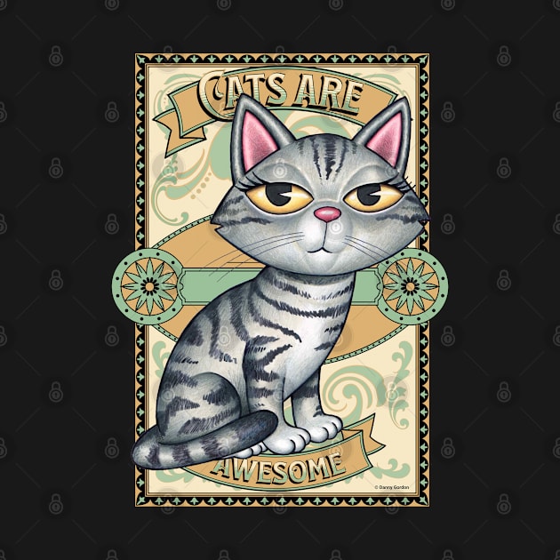 Cute Gray Tabby Kitty Cat on Cats are Awesome by Danny Gordon Art