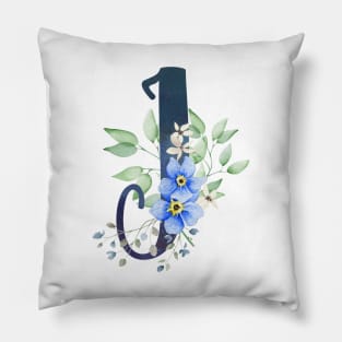 Floral Monogram I Wild Blue Flowers Pillow