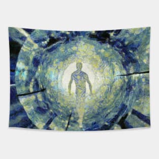 Human silhouette in tunnel of light Tapestry