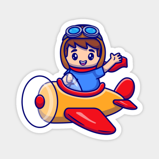 Cute Boy Driving Plane Magnet