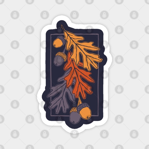 Autumn oak leaves and acorns pattern (dark bakground) Magnet by lents