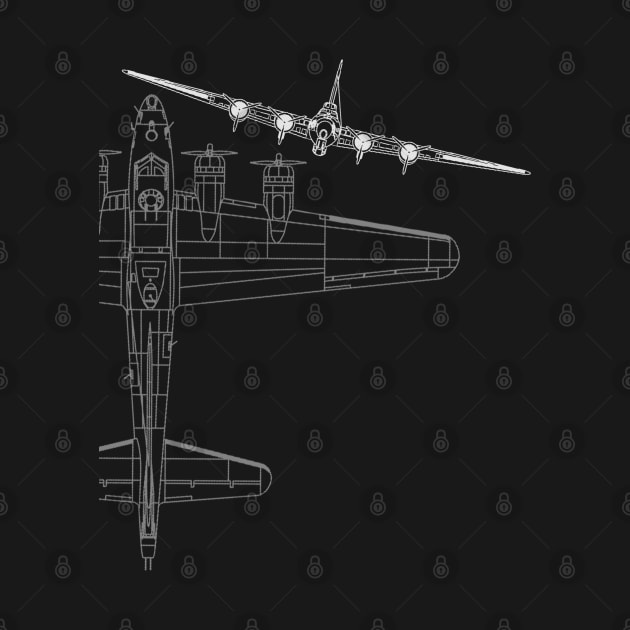 B-17 Flying Fortress WWII Bomber Airplane Line Art Design by DesignedForFlight