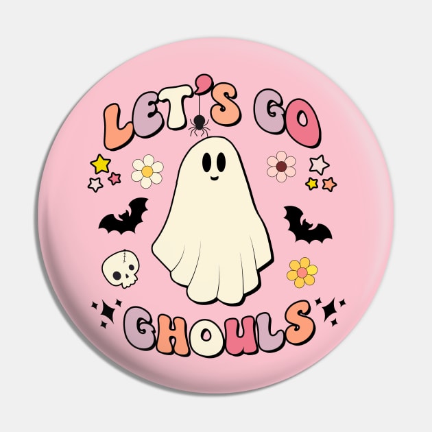 Kawaii Retro Halloween Ghost - Lets Go Ghouls Y2K Pin by PUFFYP