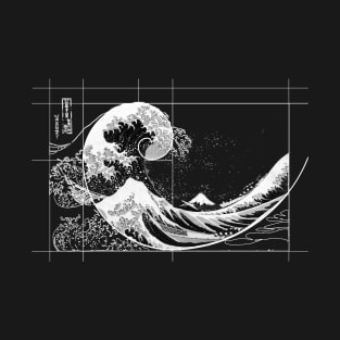 Hokusai Meets Fibonacci, Black and White T-Shirt