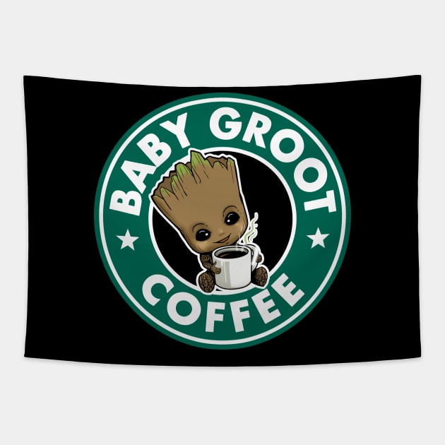 Baby Groot Coffee Tapestry by peekxel