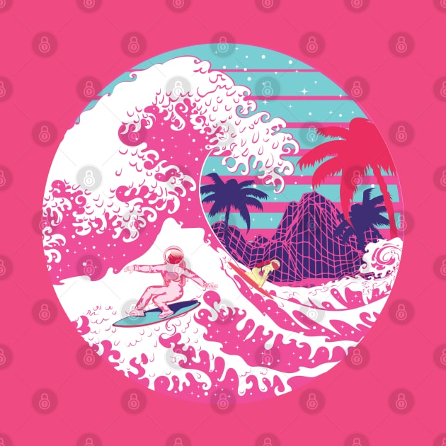 Spaceman surfing The pink great wave by AnnArtshock